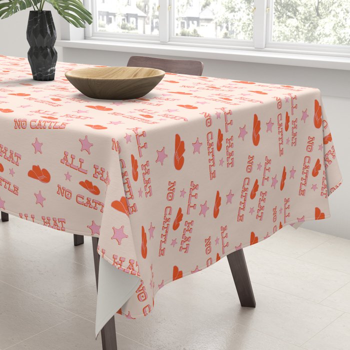 "All hat no cattle" in pink and orange retro western letters Tablecloth Gallery Image 3