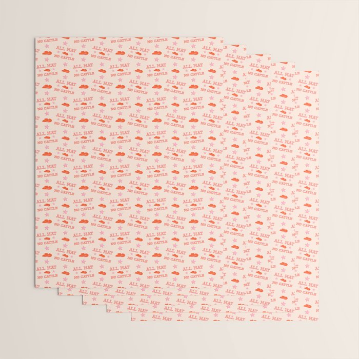 "All hat no cattle" in pink and orange retro western letters Wrapping Paper Gallery Image 3