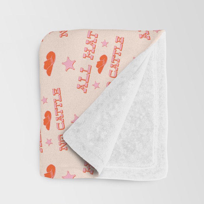 "All hat no cattle" in pink and orange retro western letters Throw Blanket Gallery Image 3