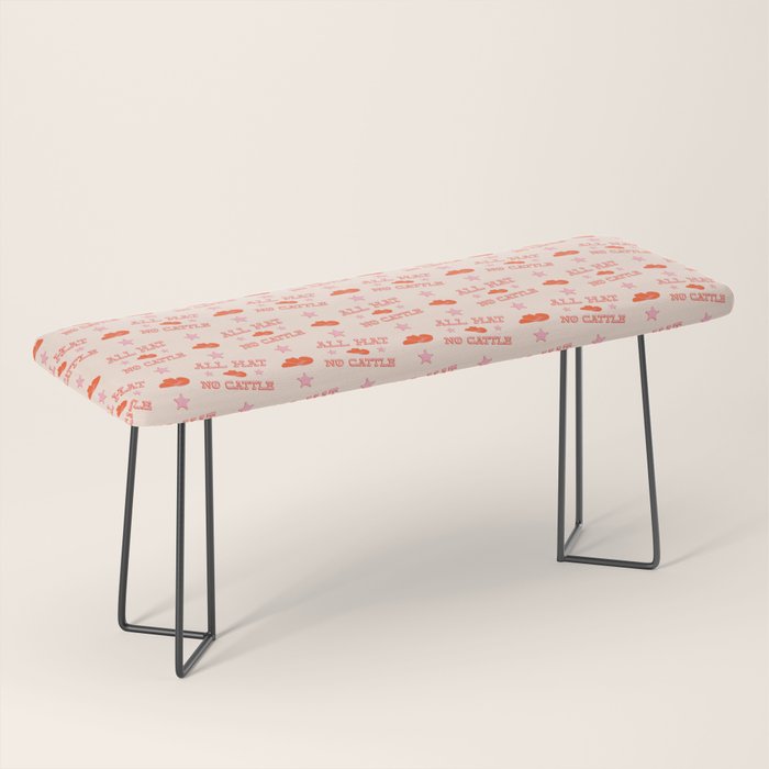 "All hat no cattle" in pink and orange retro western letters Bench Gallery Image 1