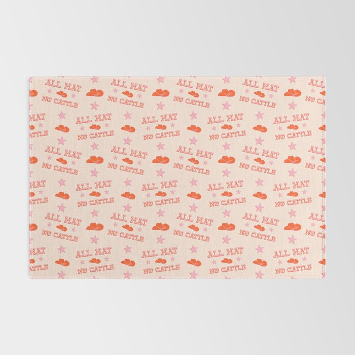 "All hat no cattle" in pink and orange retro western letters Rug Gallery Image 2