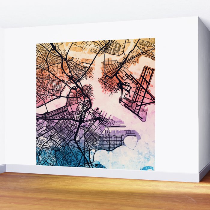 Boston Massachusetts Street Map Wall Mural Gallery Image 2