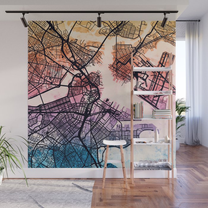 Boston Massachusetts Street Map Wall Mural Gallery Image 1