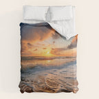 California Dreamin Coastal Photorealistic Digital Artwork - Sunset Waves on the Beach Comforter Gallery Image 6