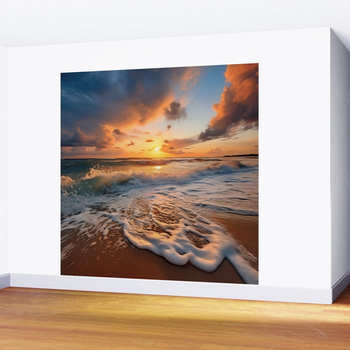 California Dreamin Coastal Photorealistic Digital Artwork - Sunset Waves on the Beach Wall Mural Gallery Image 2
