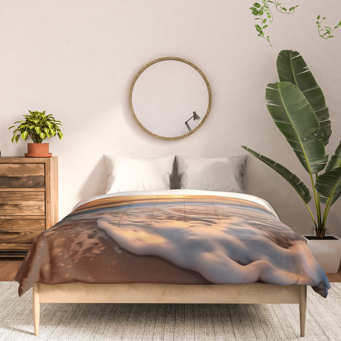 California Dreamin Coastal Photorealistic Digital Artwork - Sunset Waves on the Beach Comforter Gallery Image 3