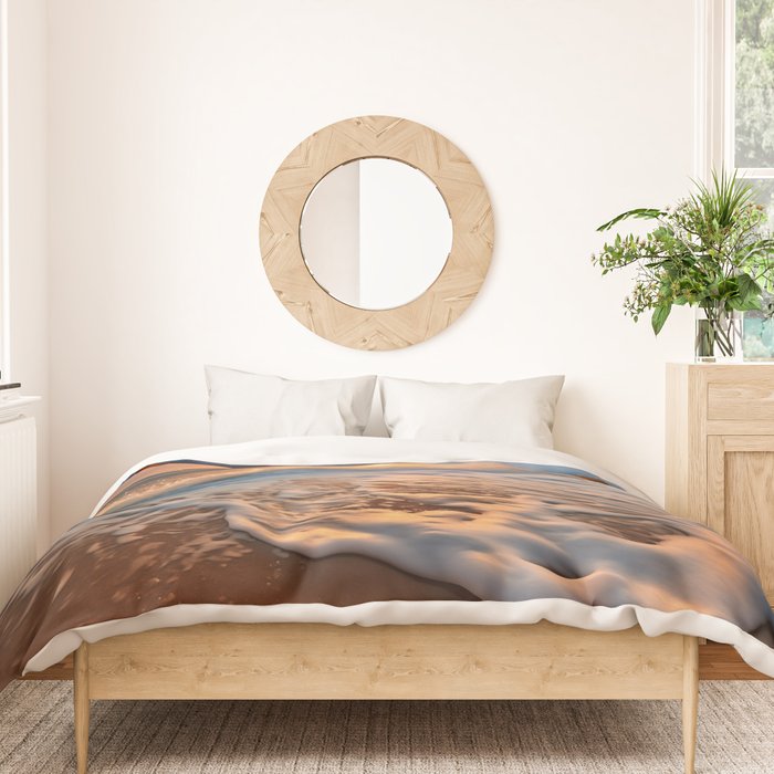 California Dreamin Coastal Photorealistic Digital Artwork - Sunset Waves on the Beach Duvet Cover Gallery Image 3