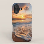 California Dreamin Coastal Photorealistic Digital Artwork - Sunset Waves on the Beach iPhone Case Gallery Image 1