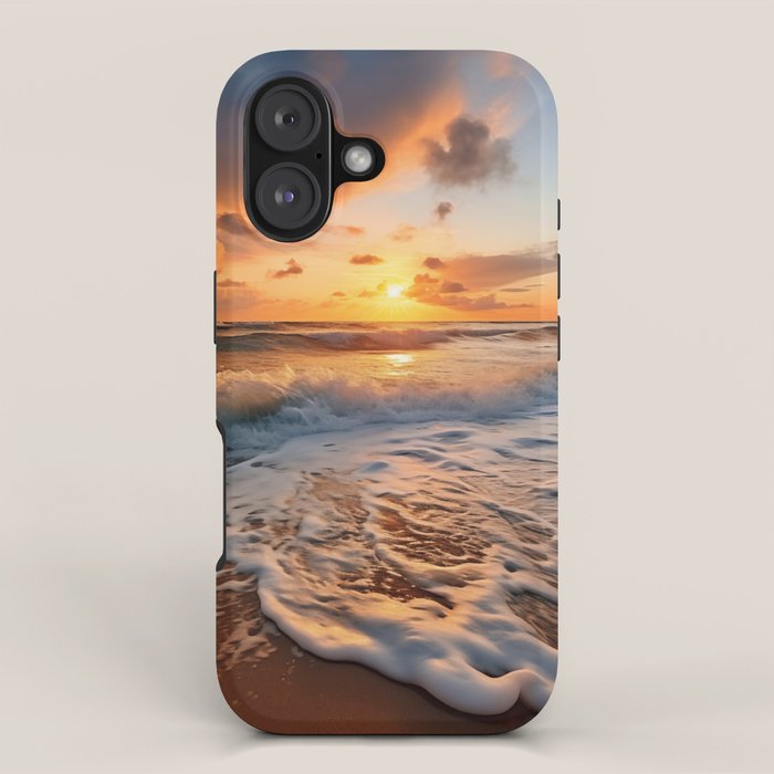California Dreamin Coastal Photorealistic Digital Artwork - Sunset Waves on the Beach iPhone Case Gallery Image 1