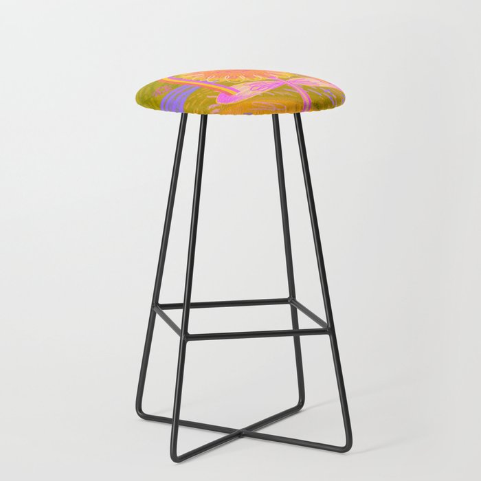 Retro Sunflower & Rainbow in Green & Pink Stool Gallery Image 1