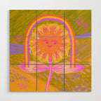 Retro Sunflower & Rainbow in Green & Pink Wood Wall Art Gallery Image 1