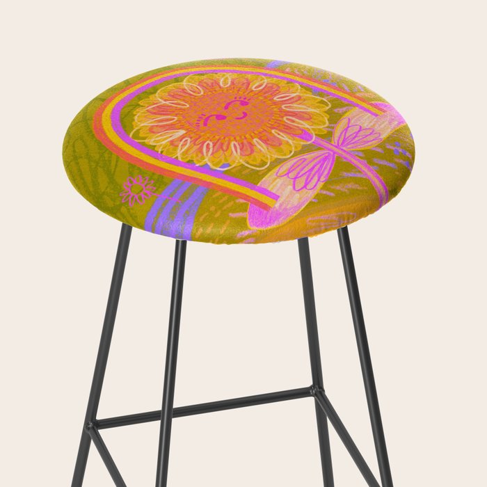 Retro Sunflower & Rainbow in Green & Pink Stool Gallery Image 2