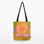 Retro Sunflower & Rainbow in Green & Pink Tote Bag Gallery Image 2