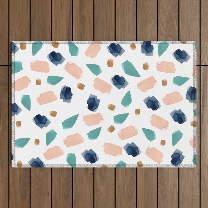 Terrazzo (turquoise, navy, pink & gold) Outdoor Rug Gallery Image 1