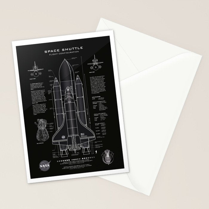 NASA Space Shuttle Blueprint in High Resolution (all black)  Stationery Card Gallery Image 2