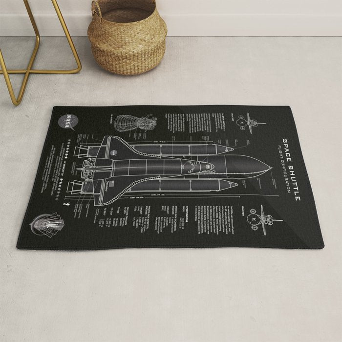 NASA Space Shuttle Blueprint in High Resolution (all black)  Rug Gallery Image 1