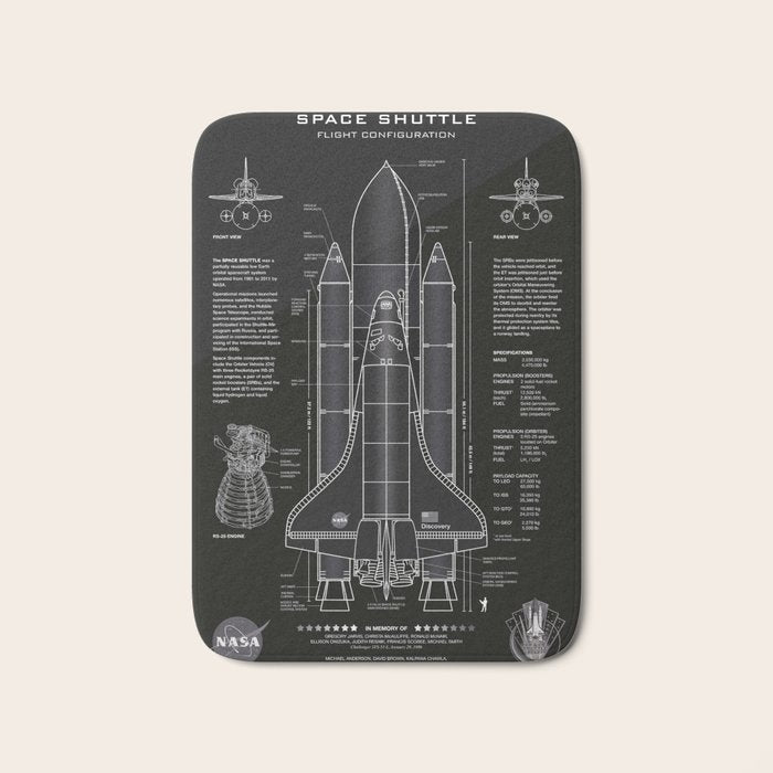 NASA Space Shuttle Blueprint in High Resolution (all black)  Bath Mat Gallery Image 1