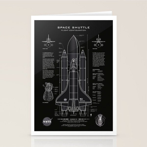 NASA Space Shuttle Blueprint in High Resolution (all black)  Stationery Card Gallery Image 2