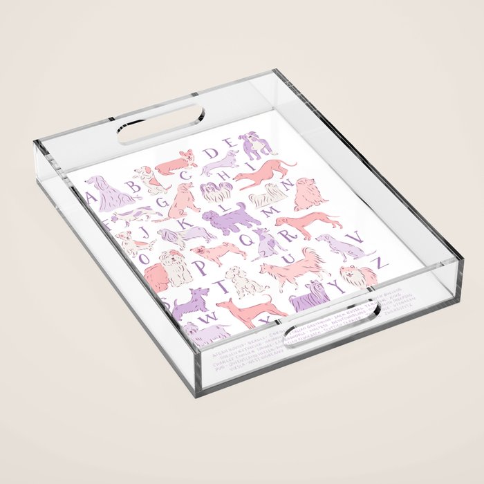 Dogs ABC Alphabet Print for Kids Room in Pink and Purple Acrylic Tray Gallery Image 1