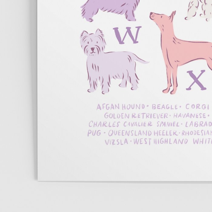 Dogs ABC Alphabet Print for Kids Room in Pink and Purple Poster Gallery Image 3