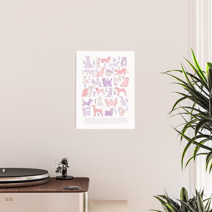 Dogs ABC Alphabet Print for Kids Room in Pink and Purple Poster Gallery Image 2