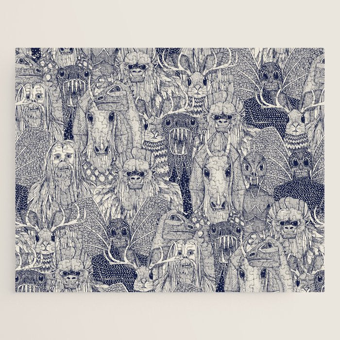 cryptid crowd blue off white Jigsaw Puzzle Gallery Image 1