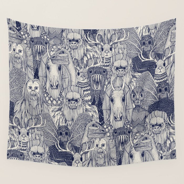 cryptid crowd blue off white Wall Tapestry Gallery Image 1