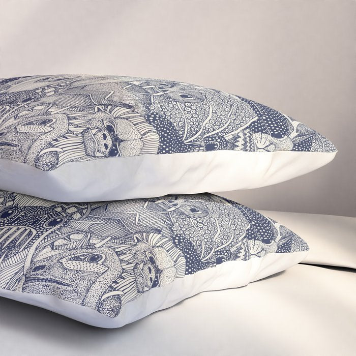 cryptid crowd blue off white Pillow Sham Gallery Image 3