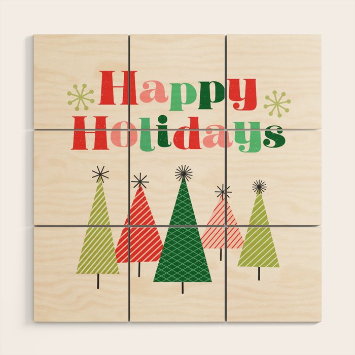 Mid Century Happy Holidays Wood Wall Art Gallery Image 1