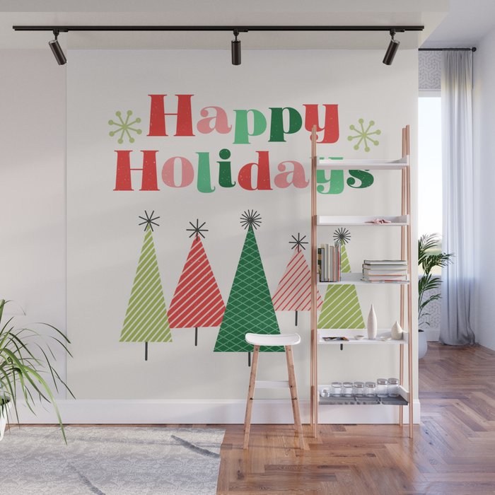 Mid Century Happy Holidays Wall Mural Gallery Image 1