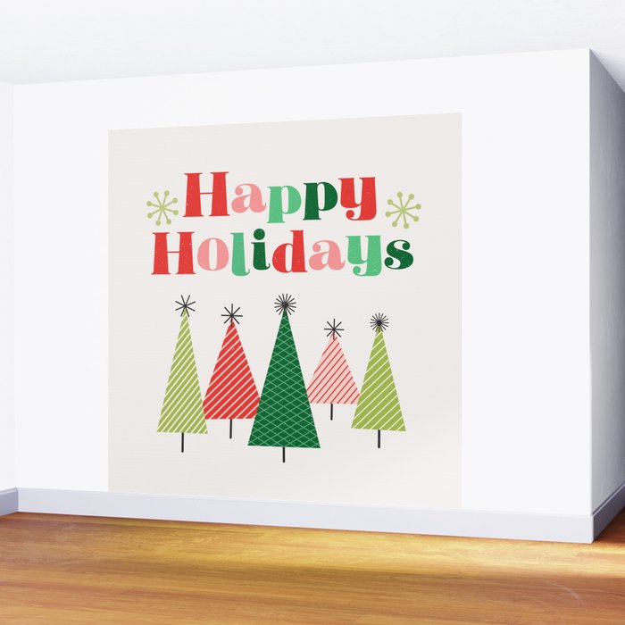 Mid Century Happy Holidays Wall Mural Gallery Image 2