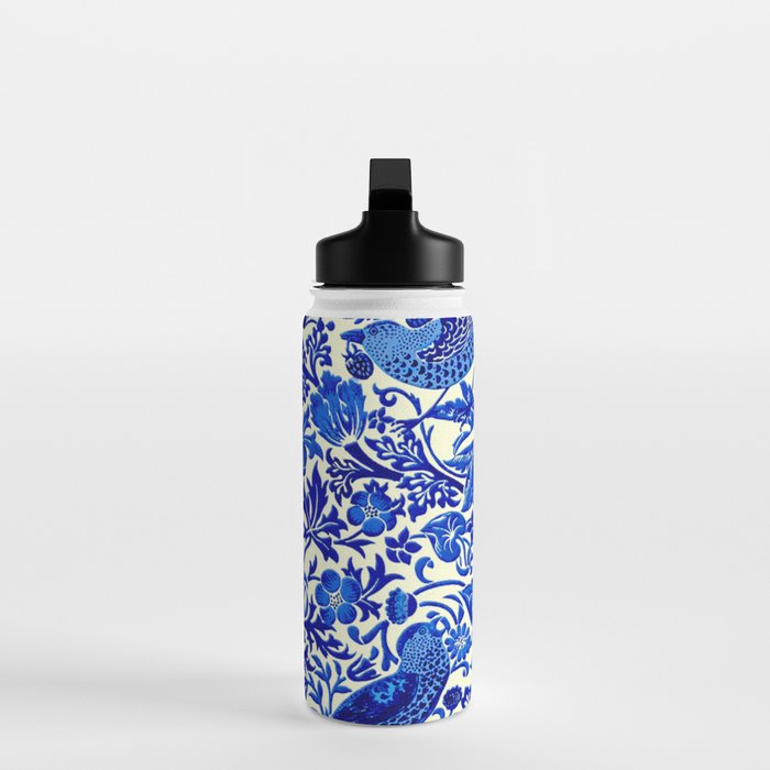 William Morris Vintage Strawberry Thief Cobalt Blue  Water Bottle Gallery Image 3