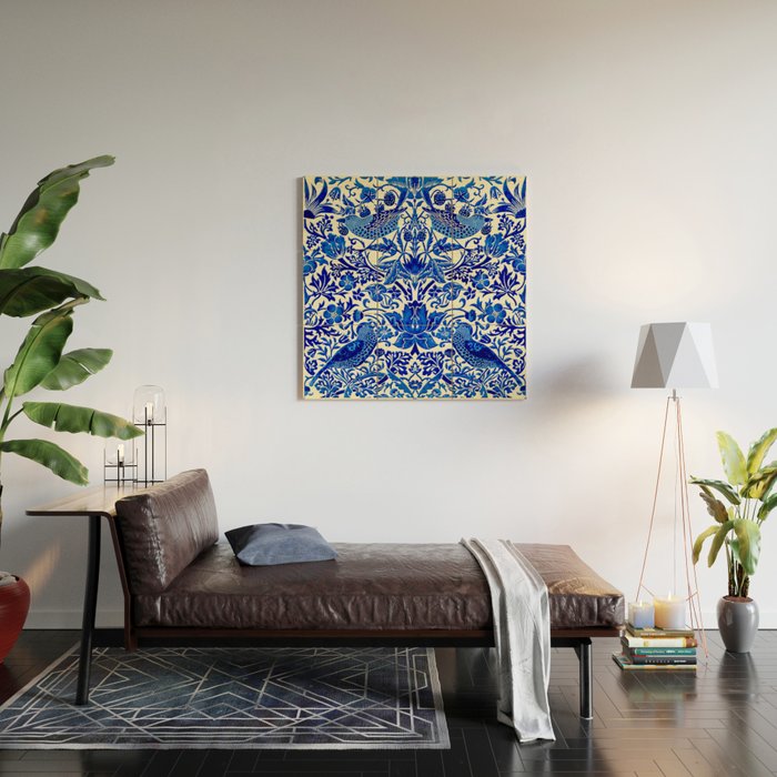 William Morris Vintage Strawberry Thief Cobalt Blue  Wood Wall Art Gallery Image 2