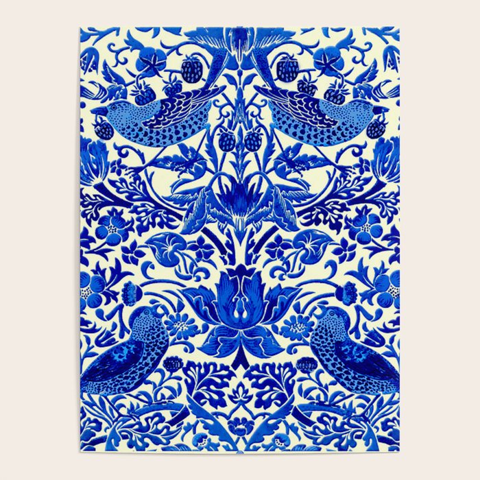William Morris Vintage Strawberry Thief Cobalt Blue  Poster Gallery Image 4