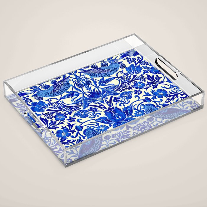 William Morris Vintage Strawberry Thief Cobalt Blue  Acrylic Tray Gallery Image 1