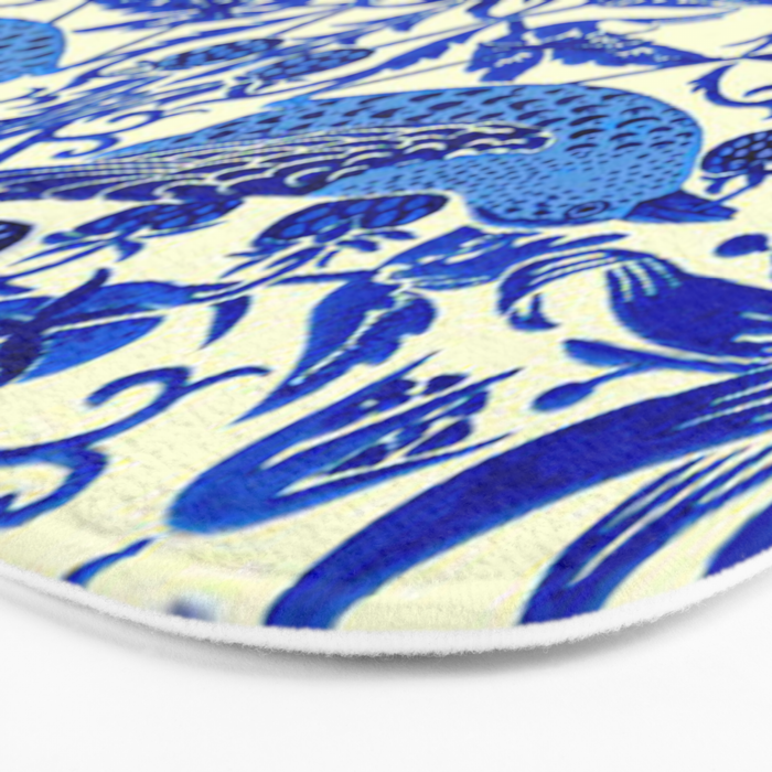 William Morris Vintage Strawberry Thief Cobalt Blue  Bath Mat Gallery Image 3