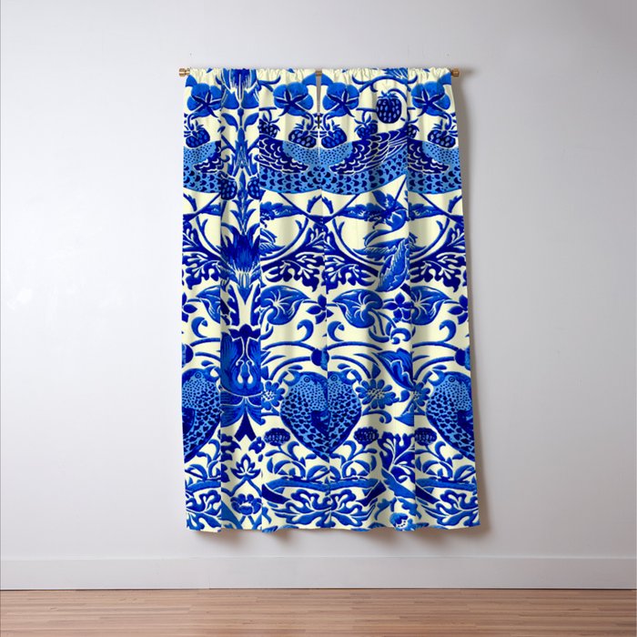 William Morris Vintage Strawberry Thief Cobalt Blue  Window Curtain Gallery Image 3