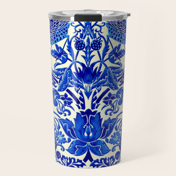 William Morris Vintage Strawberry Thief Cobalt Blue  Travel Mug Gallery Image 1