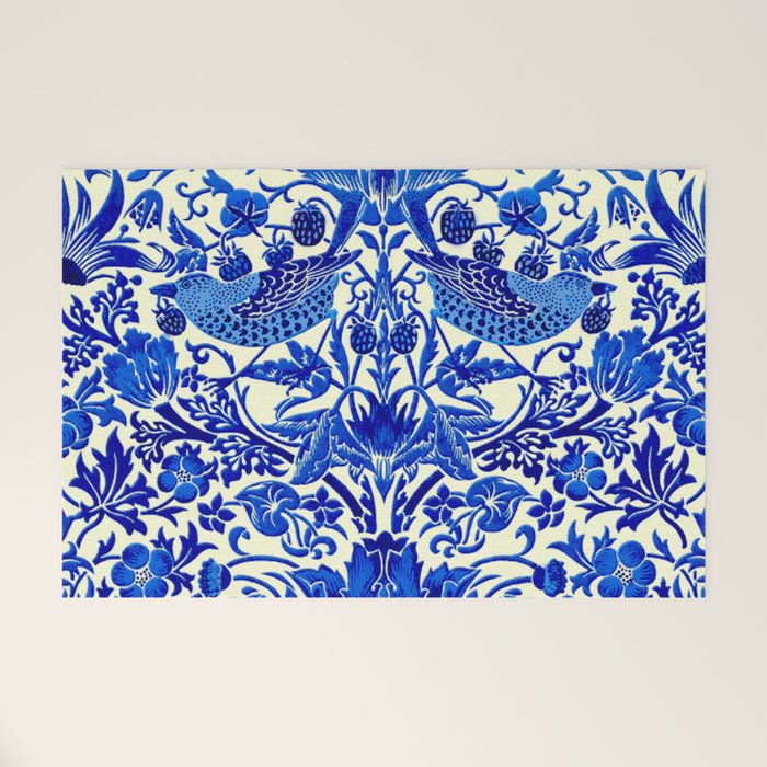 William Morris Vintage Strawberry Thief Cobalt Blue  Welcome Mat Gallery Image 1