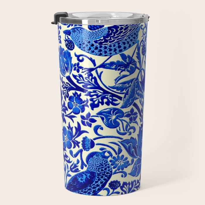 William Morris Vintage Strawberry Thief Cobalt Blue  Travel Mug Gallery Image 3