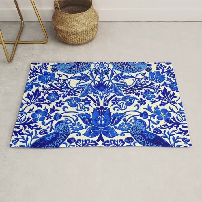 William Morris Vintage Strawberry Thief Cobalt Blue  Rug Gallery Image 1