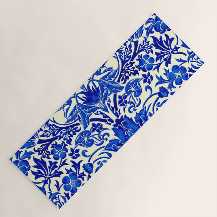 William Morris Vintage Strawberry Thief Cobalt Blue  Yoga Mat Gallery Image 1