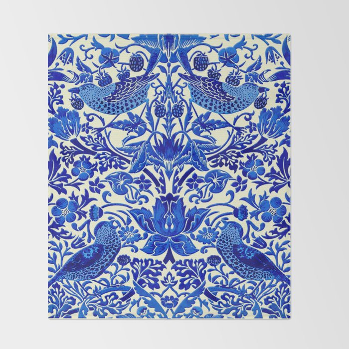 William Morris Vintage Strawberry Thief Cobalt Blue  Throw Blanket Gallery Image 2