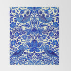 William Morris Vintage Strawberry Thief Cobalt Blue  Throw Blanket Gallery Image 2