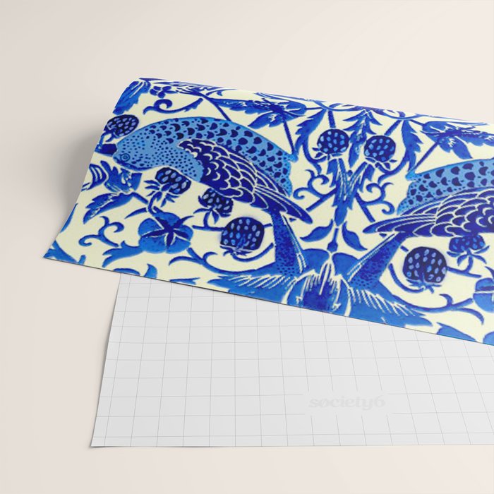 William Morris Vintage Strawberry Thief Cobalt Blue  Wrapping Paper Gallery Image 2