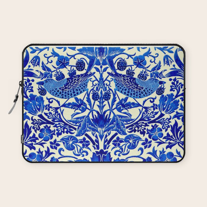 William Morris Vintage Strawberry Thief Cobalt Blue  Laptop Sleeve Gallery Image 1