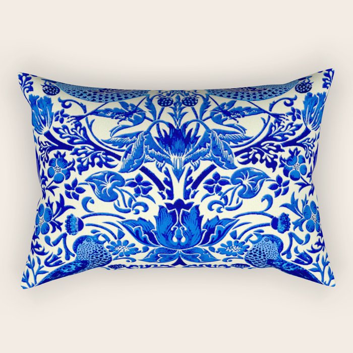 William Morris Vintage Strawberry Thief Cobalt Blue  Rectangular Pillow Gallery Image 1