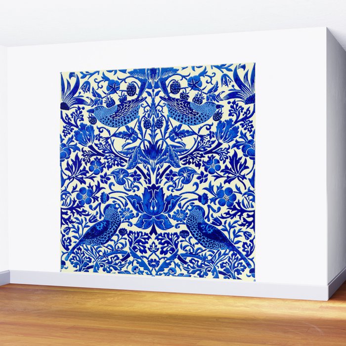 William Morris Vintage Strawberry Thief Cobalt Blue  Wall Mural Gallery Image 2