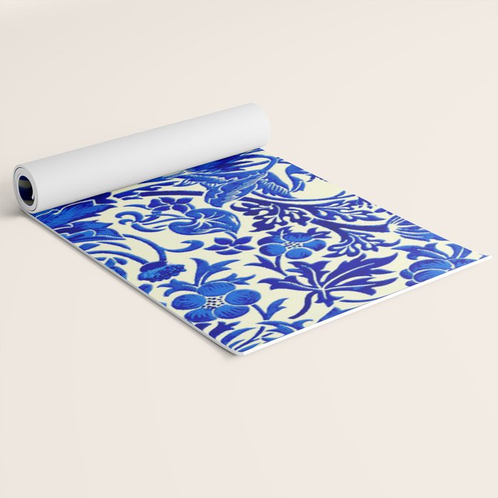 William Morris Vintage Strawberry Thief Cobalt Blue  Yoga Mat Gallery Image 2