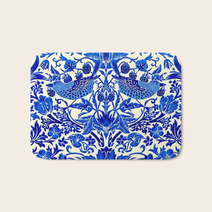 William Morris Vintage Strawberry Thief Cobalt Blue  Bath Mat Gallery Image 1
